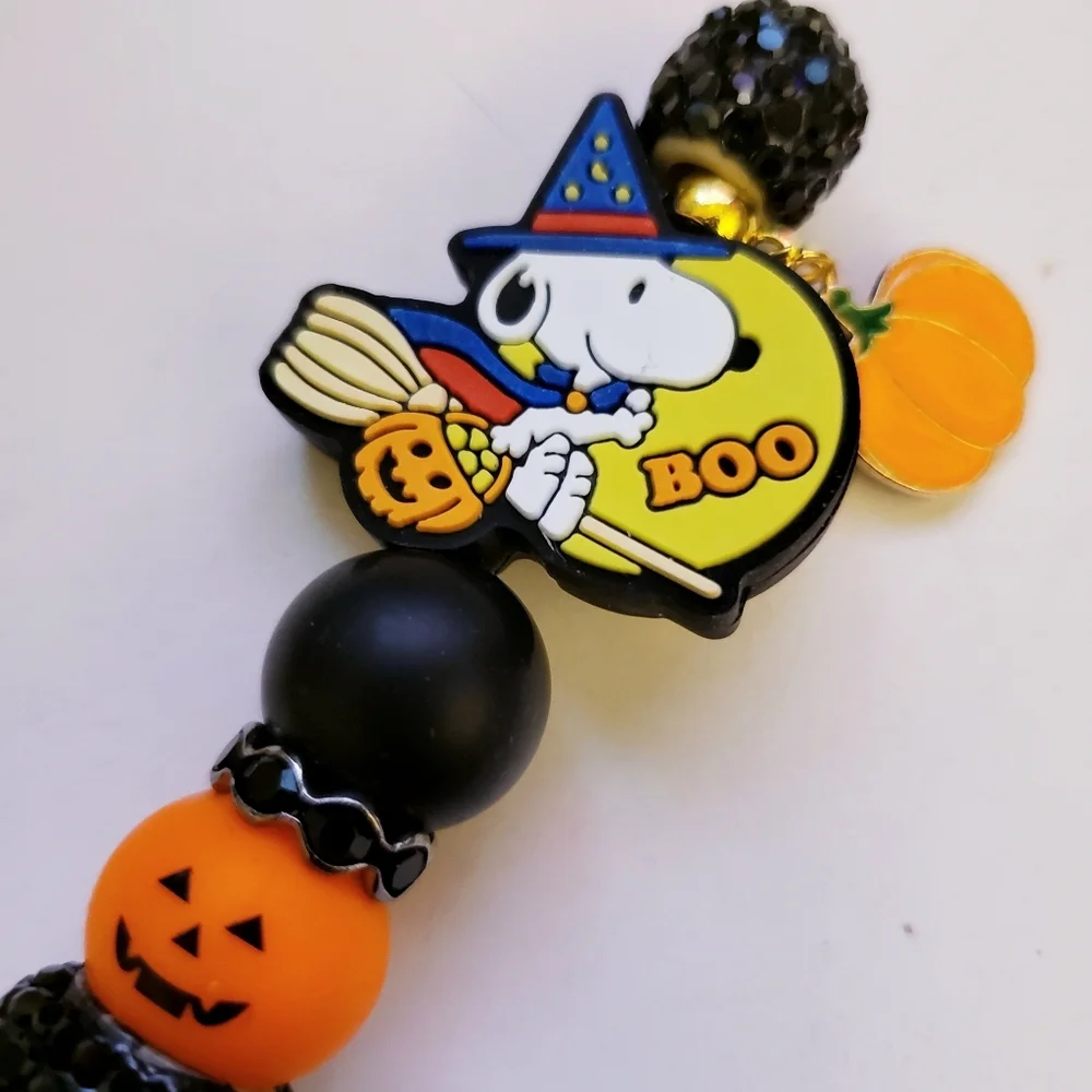 Handmade Rhinestone UV Halloween Pumpkin Snoopy Beaded Silicone Focal Bead Pen